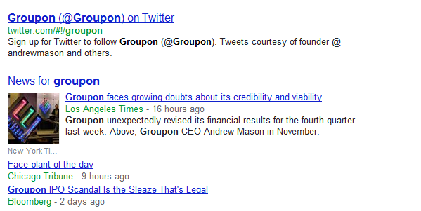 Google News algorithms put the Enron logo next to a story about Groupon